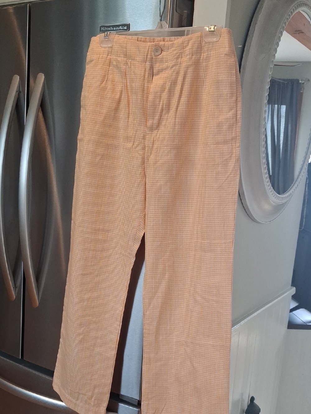 Free People ORANGE Gingham Chinos